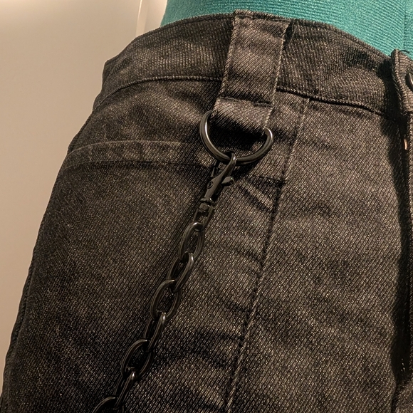 Dolls Kill Darker Wavs Denim Miniskirt with Chains and Denim Leg Warmers - Picture 5 of 11